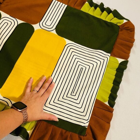 60s Mod Pillow Shams PAIR Square Pillow Slip Covers Stripes Colorful Motifs - Picture 6 of 9